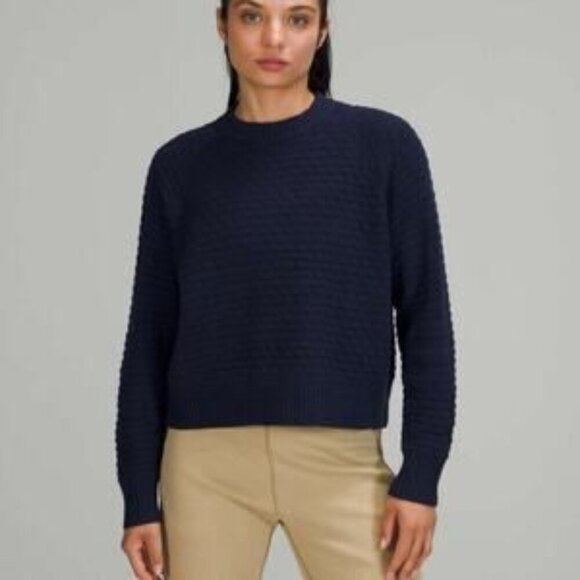 Lululemon women's Texture Play Crewneck sweater XL/XXL navy knit *has flaw* - Picture 1 of 8